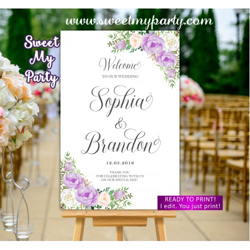 Lavender Wedding Welcome Sign,Lilac Wedding Welcome sign,(106w)